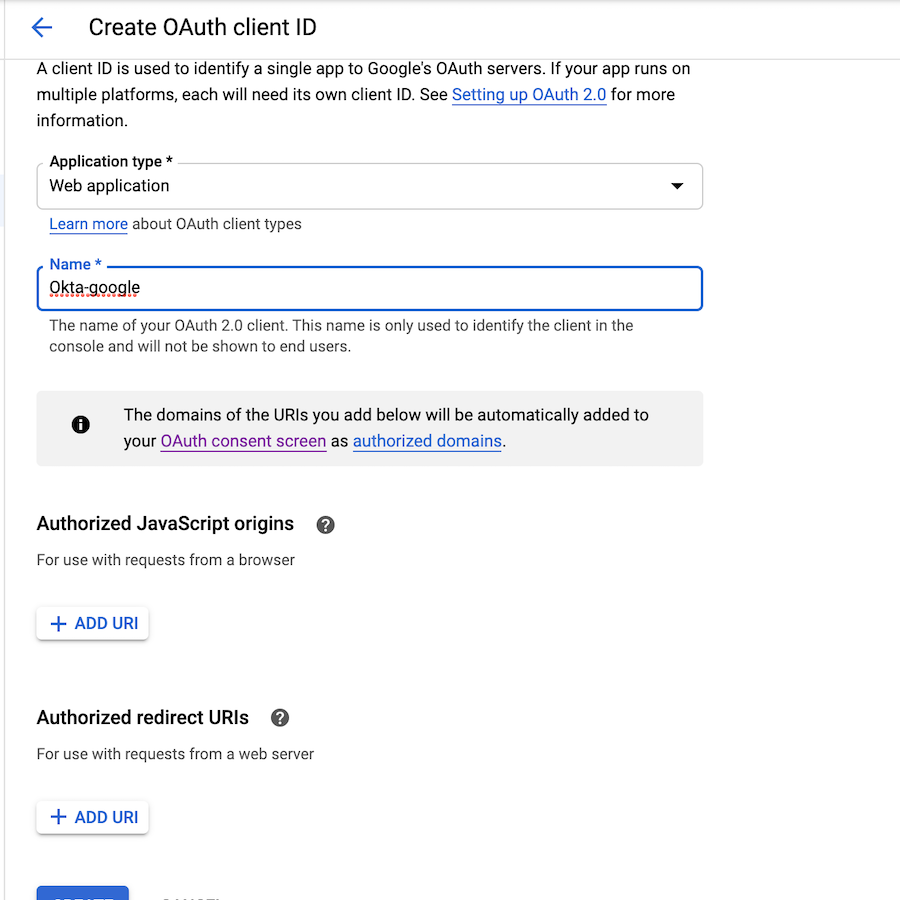 Figure: Redirect URI Option in Google