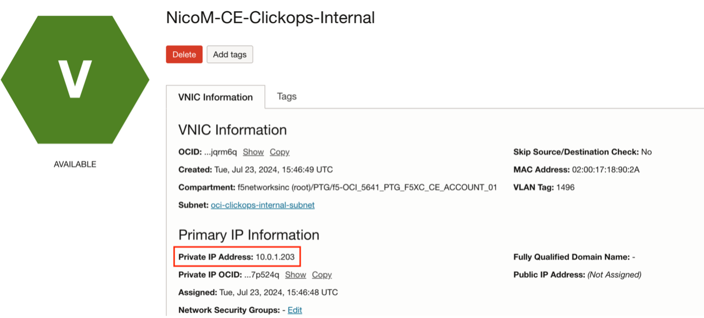Figure: Review VNIC Configuration