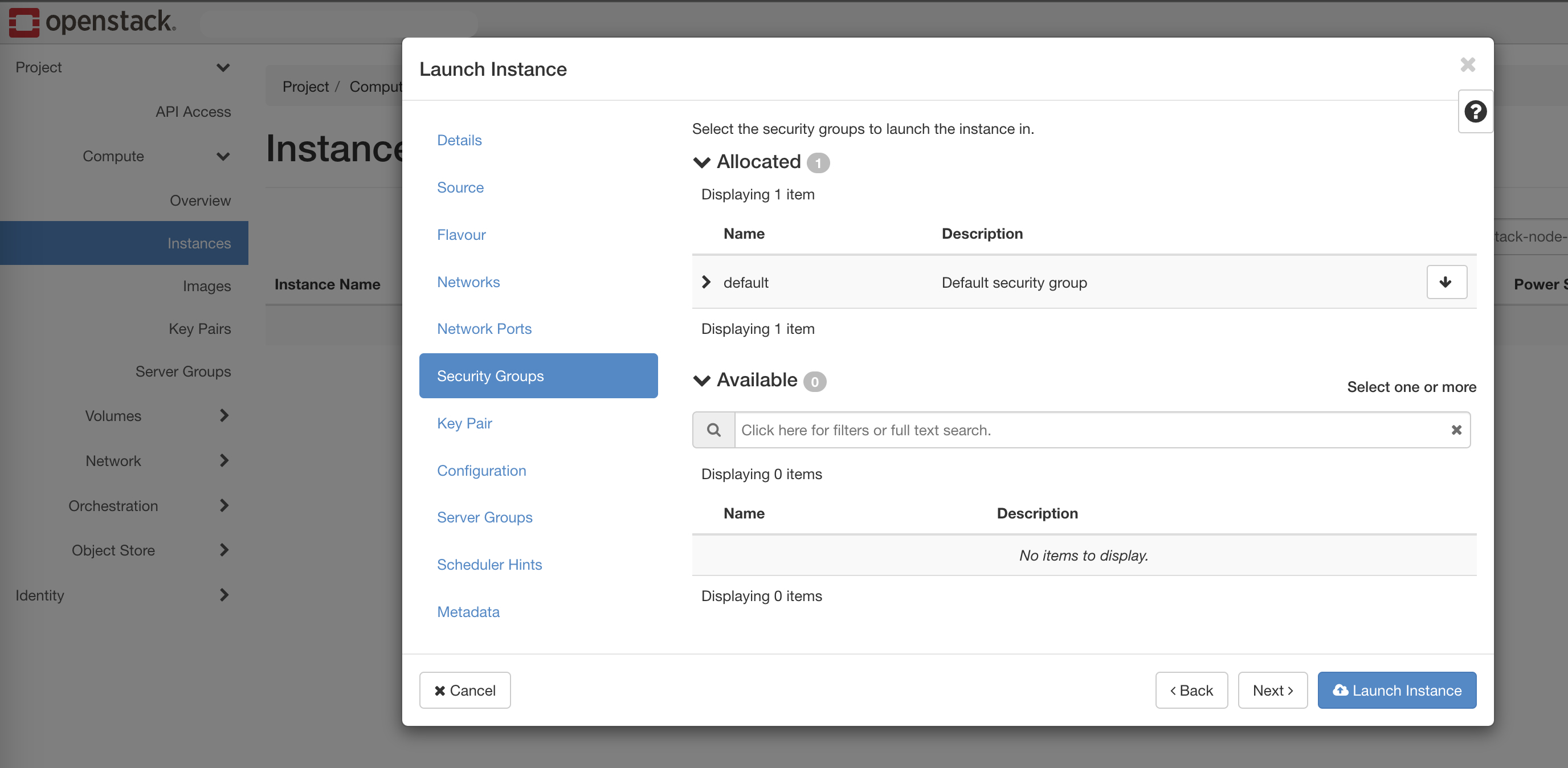 Figure: Instance Security Group