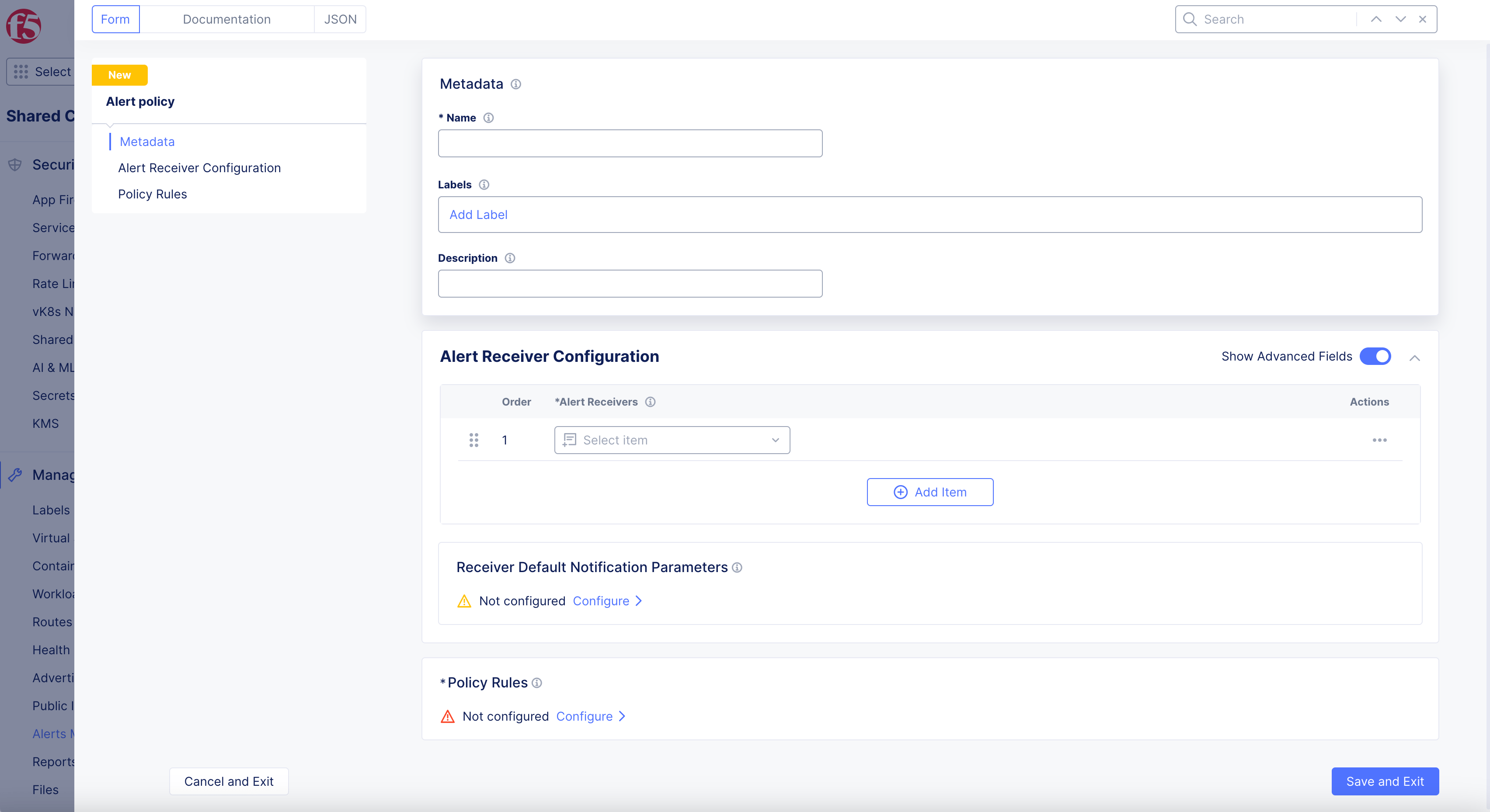 Figure: Alert Policy Configuration