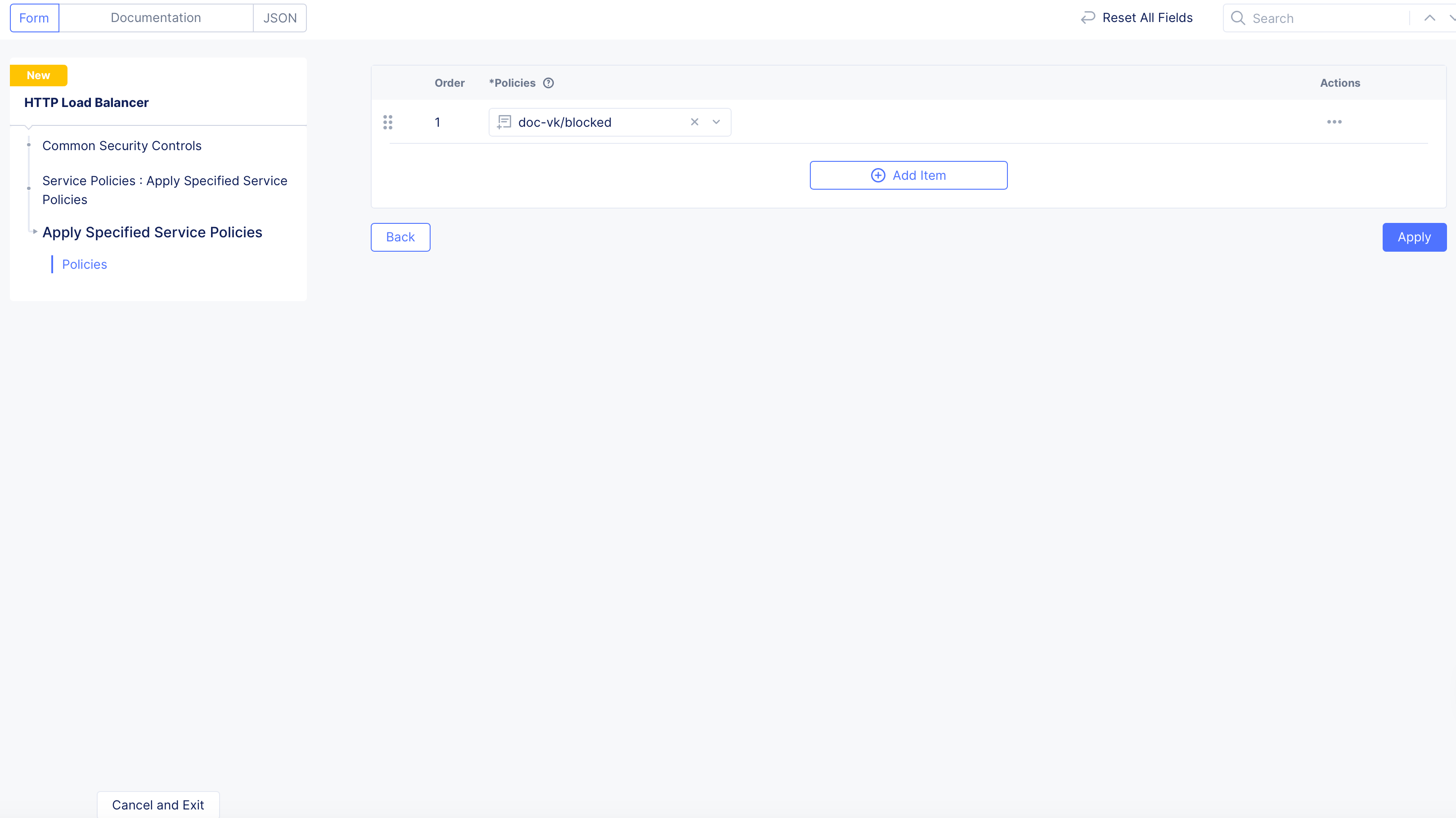 Figure: Select Specific Service Policy