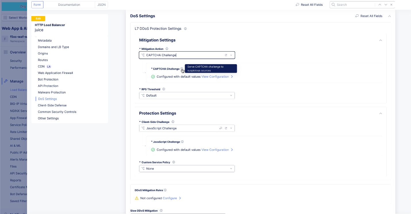 Figure: Configure Mitigation Settings