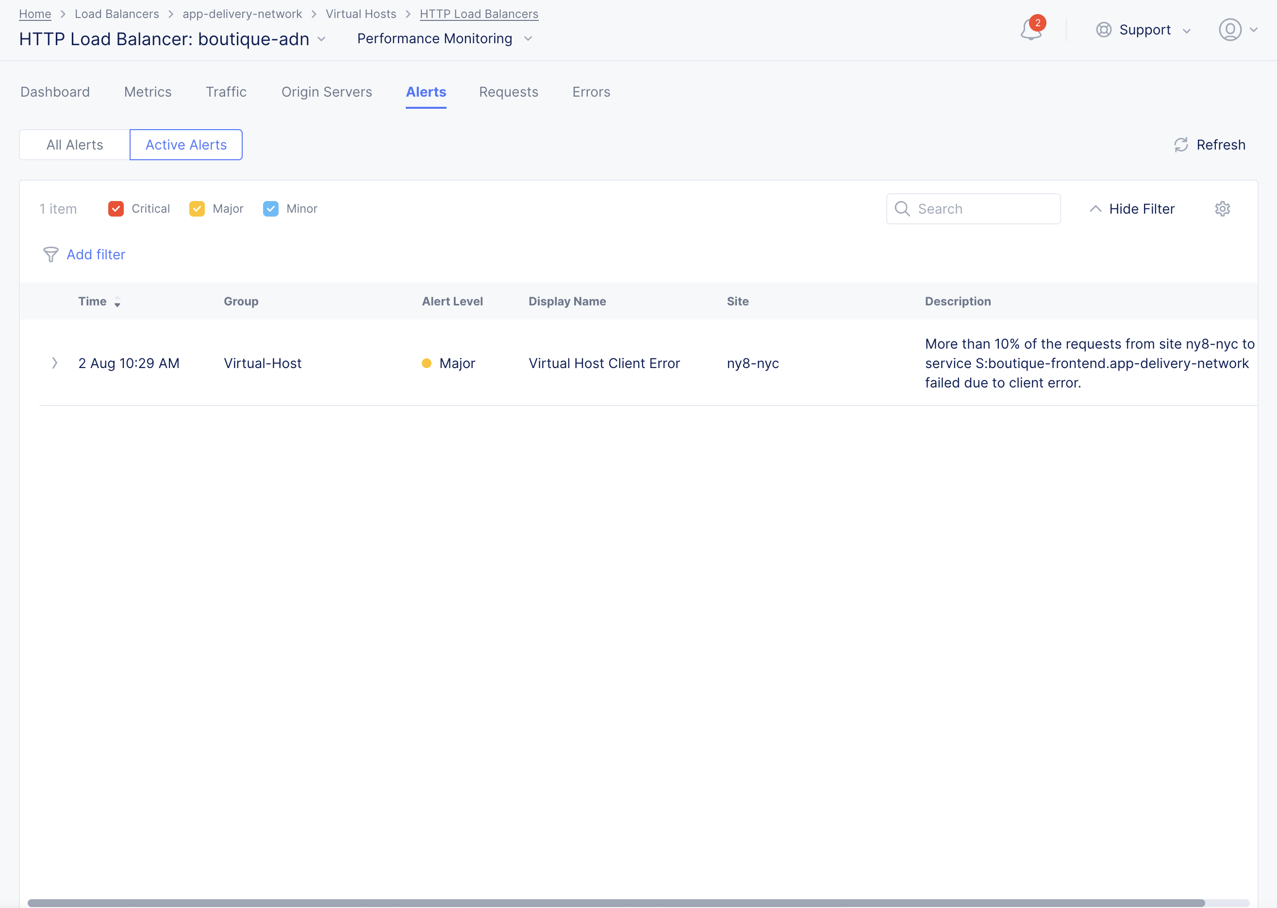 Figure: load balancer DDoS Alerts