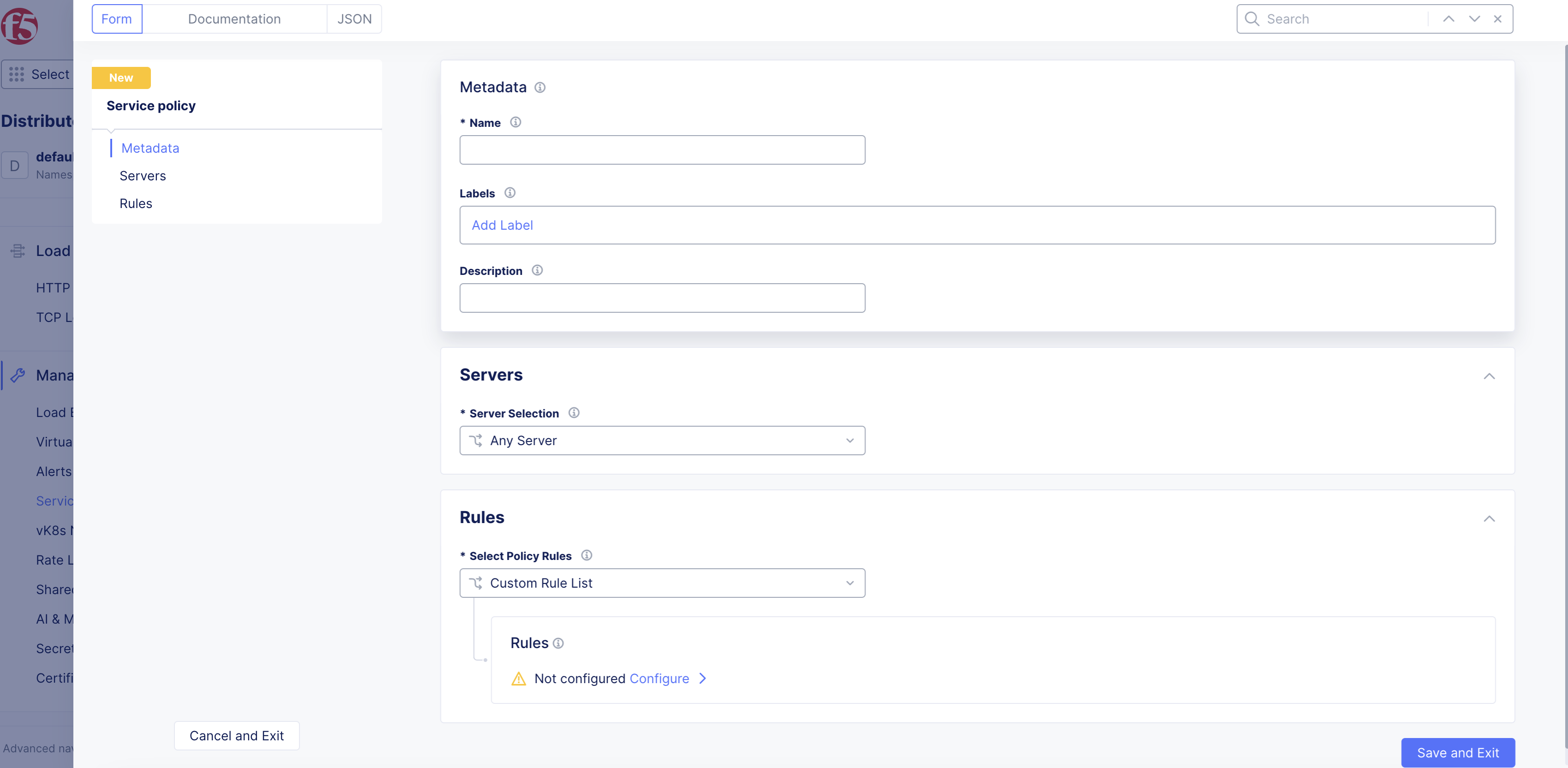 Figure: Configure Service Policy Rules