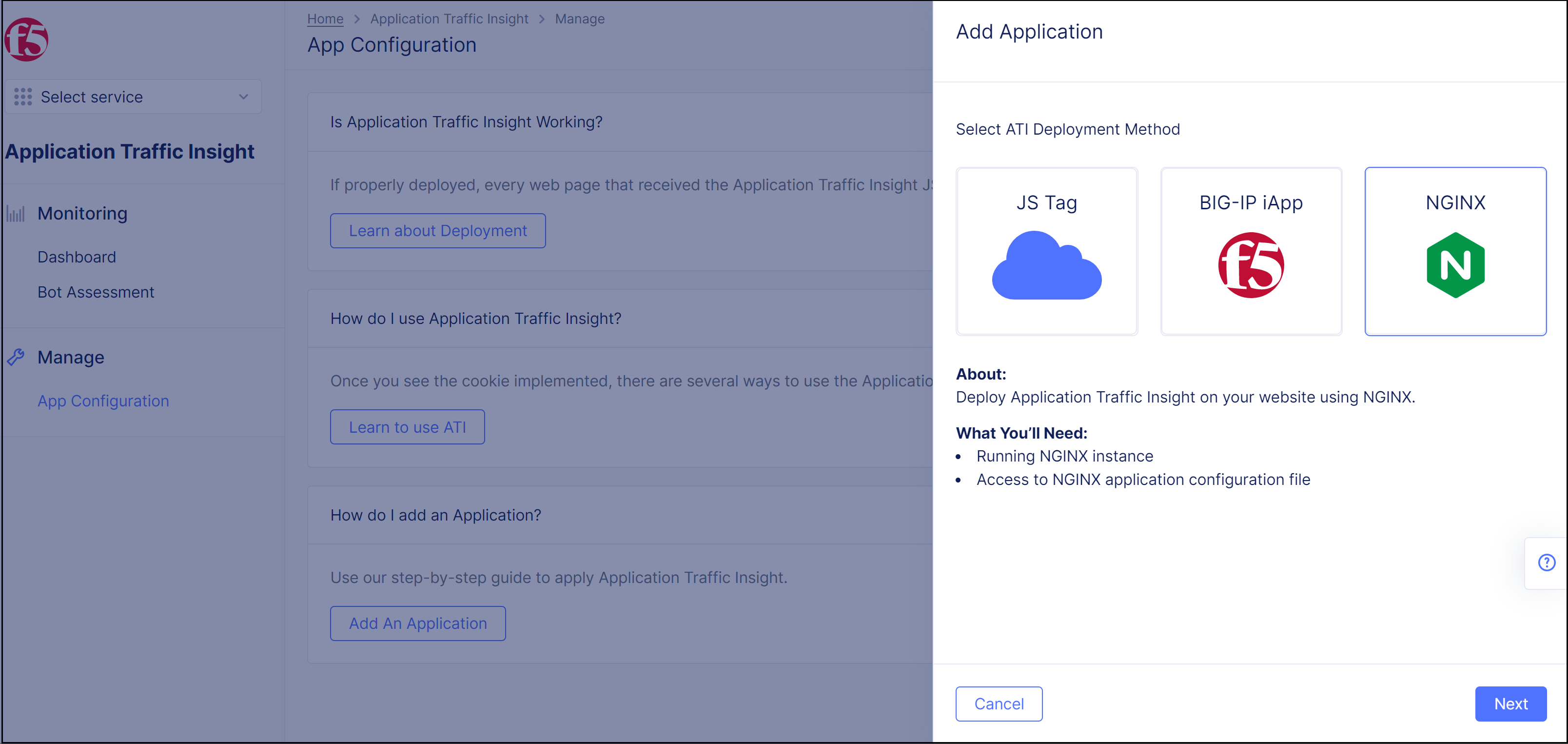 Figure: Select NGINX for ATI Deployment Method